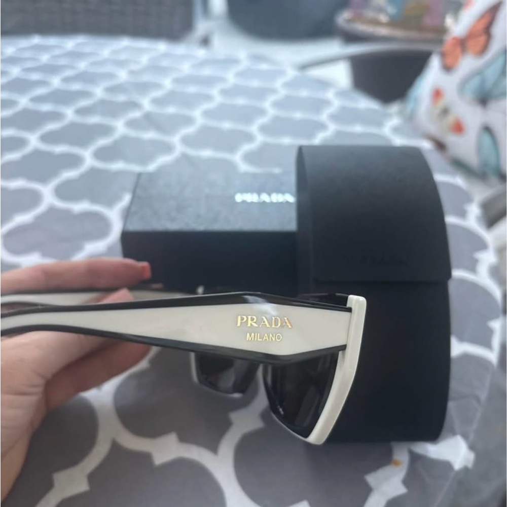 Prada Two-Tone Black and White Oversized Cat-Eye Sunglasses - Picture 3 of 4